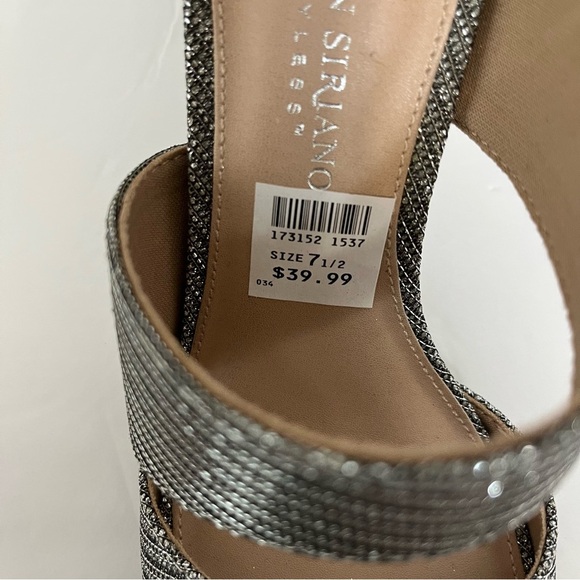 Christian Siriano Silver Sparkle Ankle Wrap Open Toe Heels - Picture 9 of 12